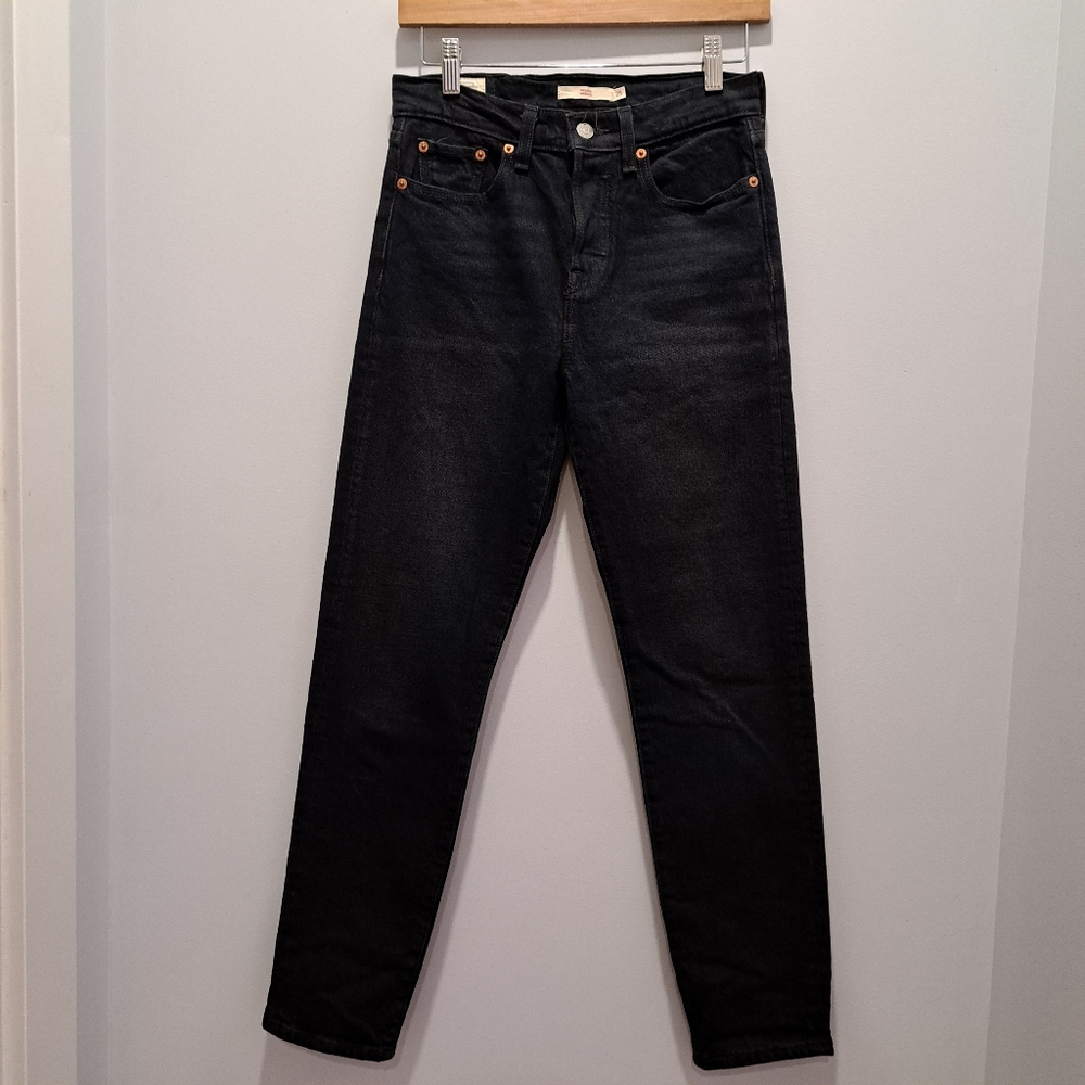 Levi's Wedgie Icon Fit Ankle High Rise Wild Bunch Black Denim Jeans Womens 25